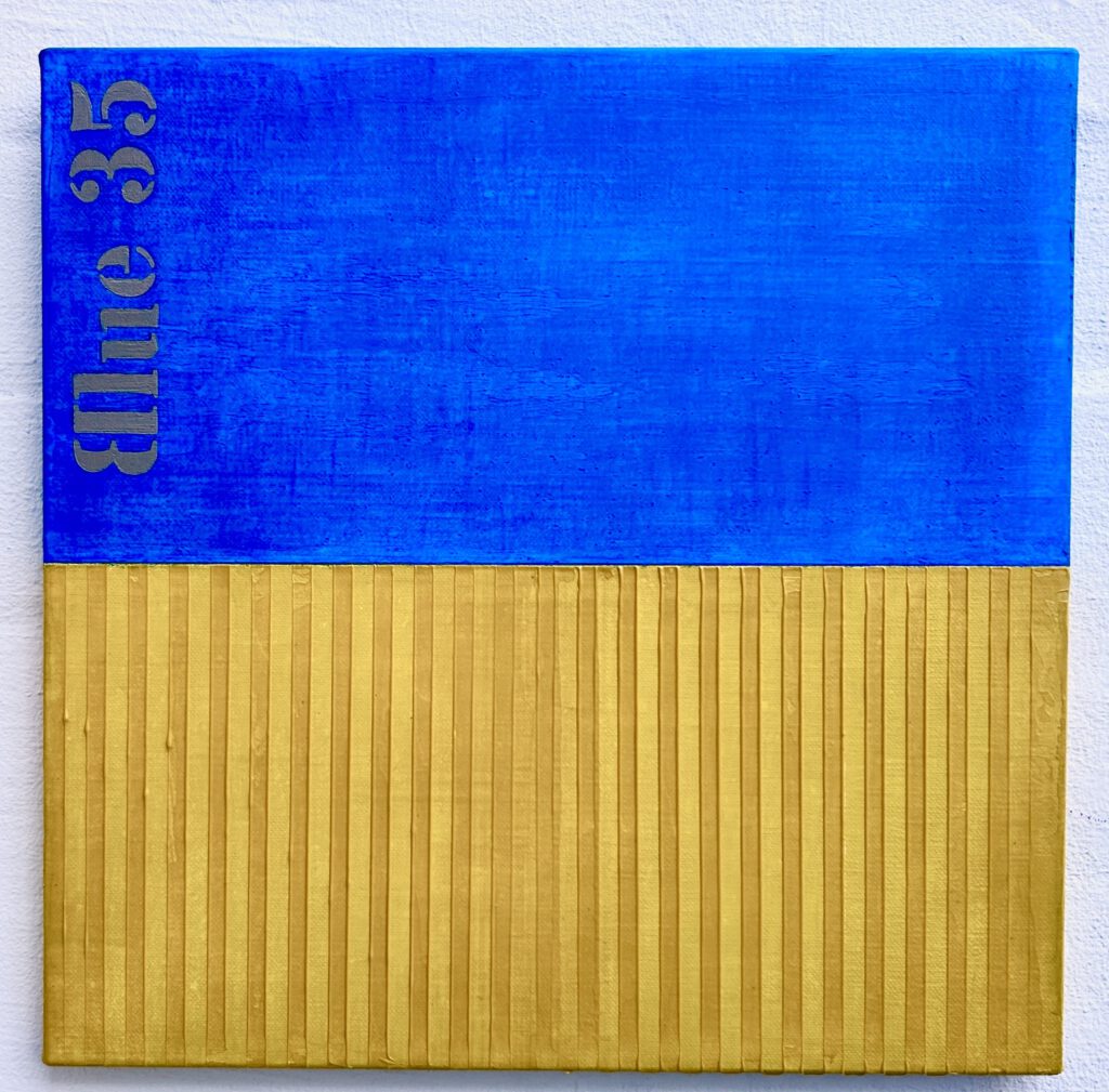 Painting blue and yellow abstract art.Josef Albers- Interactions of Color.<br />Öl auf Leinwand.